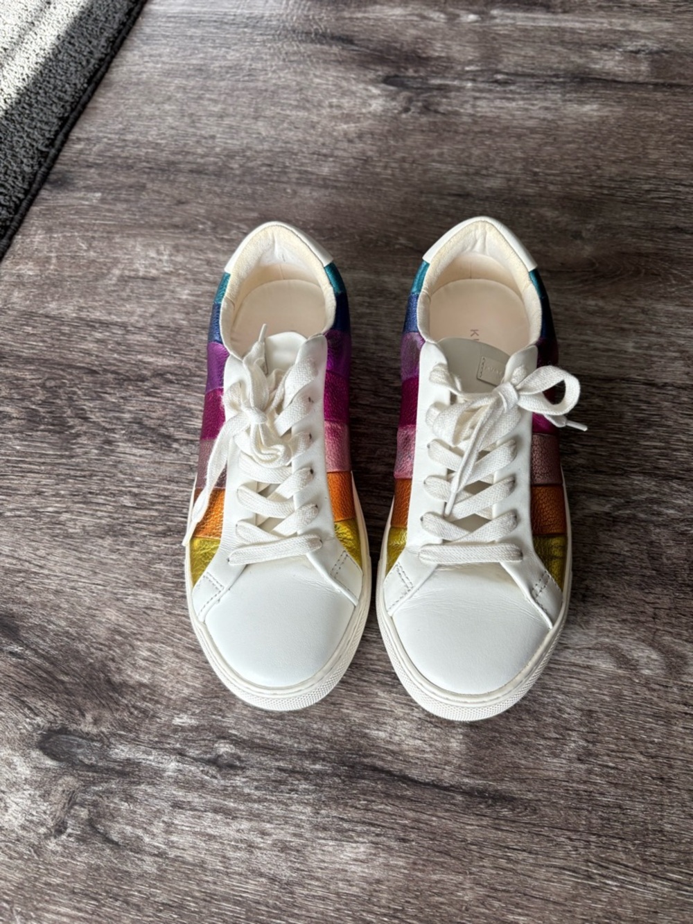 Kurt Geiger White Sneakers with Rainbow Stripe Panels